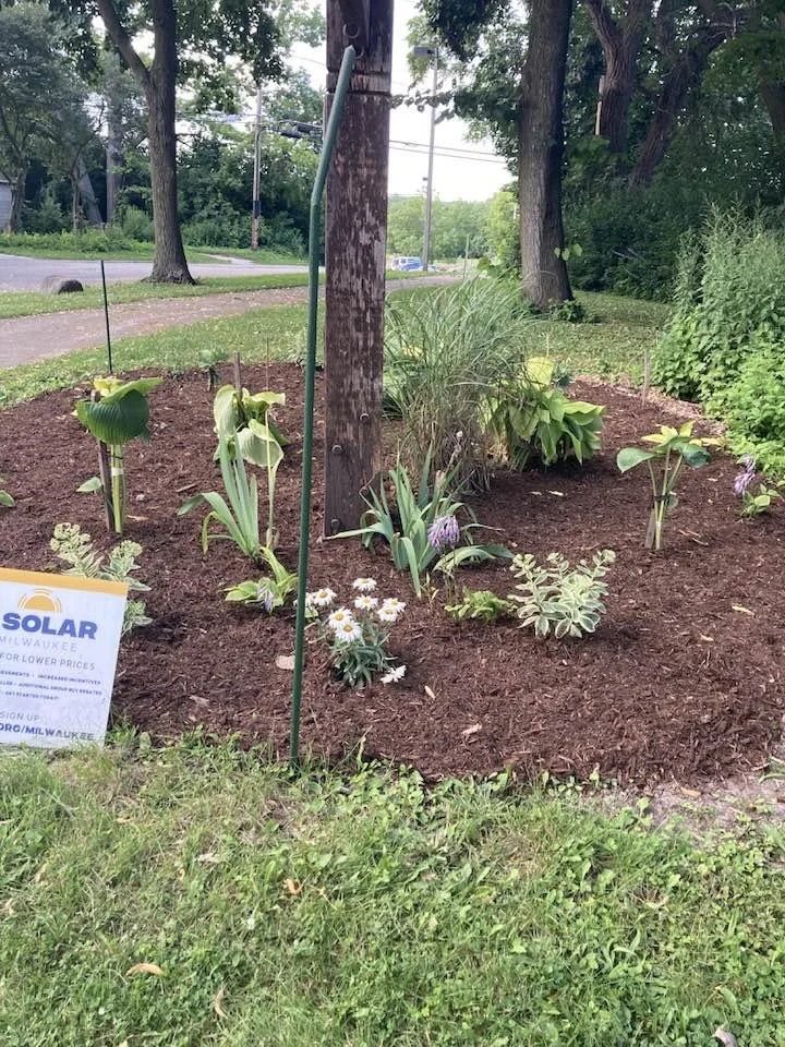 The front entrance to the park after being nicely weeded and decorated with plants.