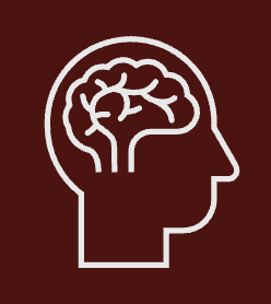 Ilustración de un perfil humano con cerebro en el interior sobre fondo marrón.