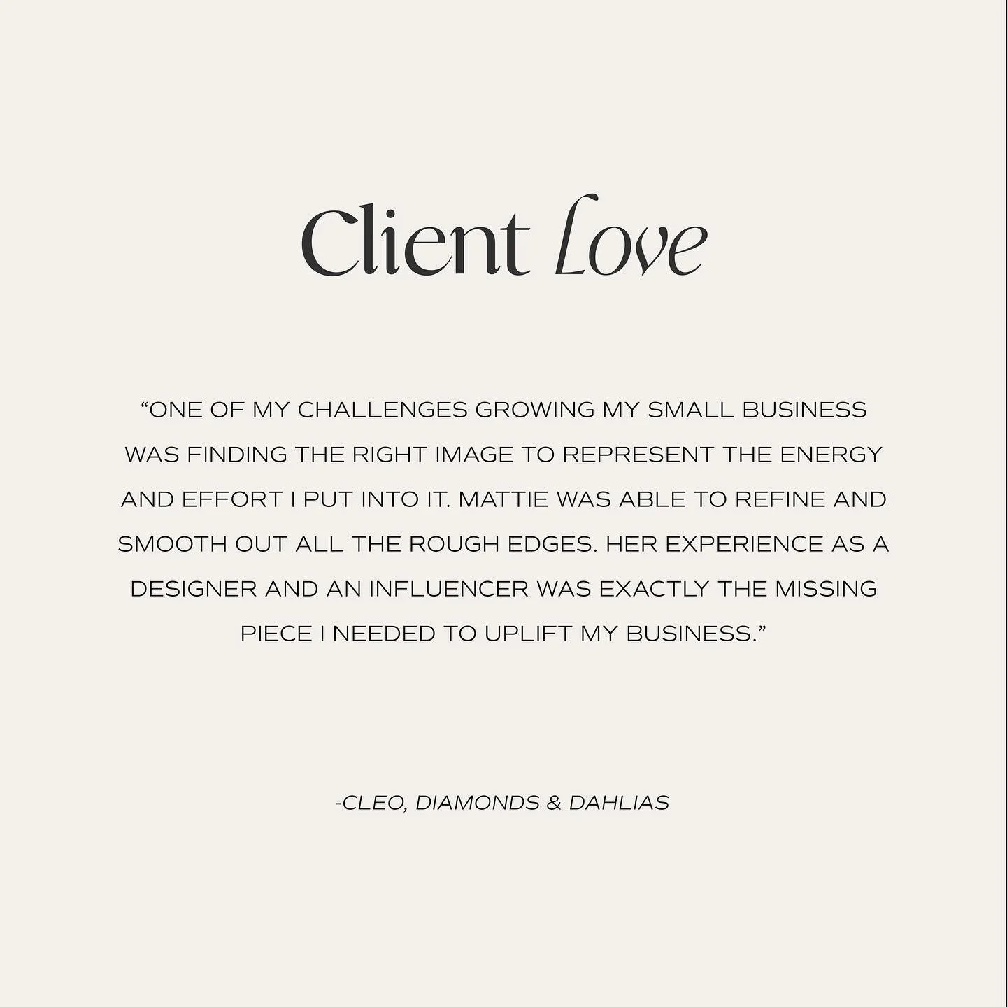 Kind words from @diamonds_dahliasllc ✨

(Continued) &ldquo;&hellip;Mattie&rsquo;s branding package was informative and concise. The whole process was quick, smooth, and the deliverables were super easy for someone who is a little more social media ch