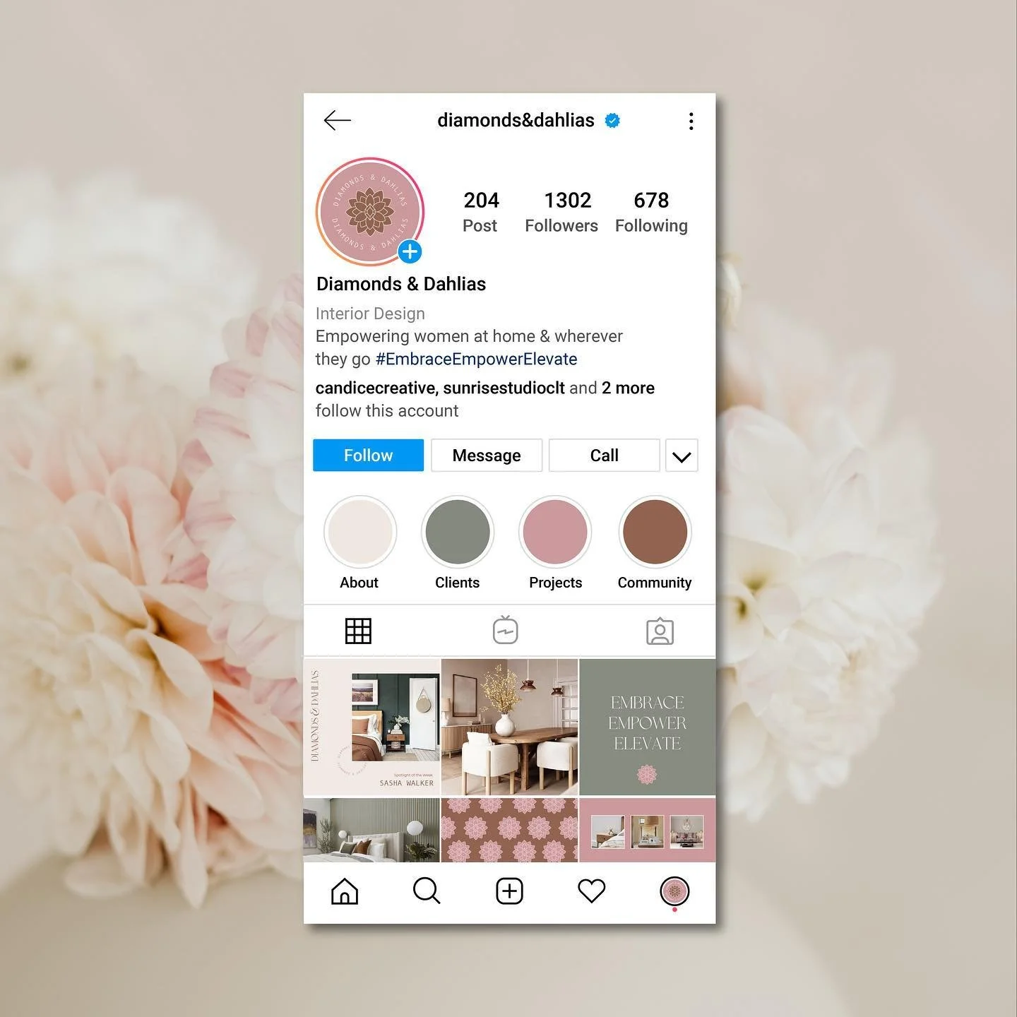 Social media design for Diamonds &amp; Dahlias 🌸✨