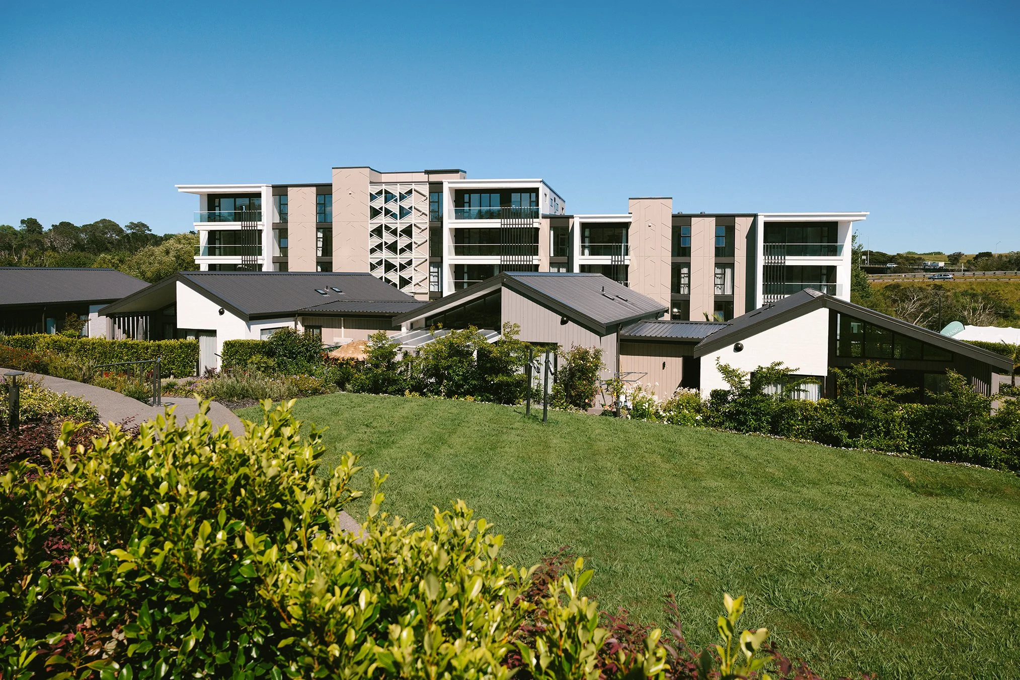 The Botanic Village, over looking the garden, villas and Rimu apartments