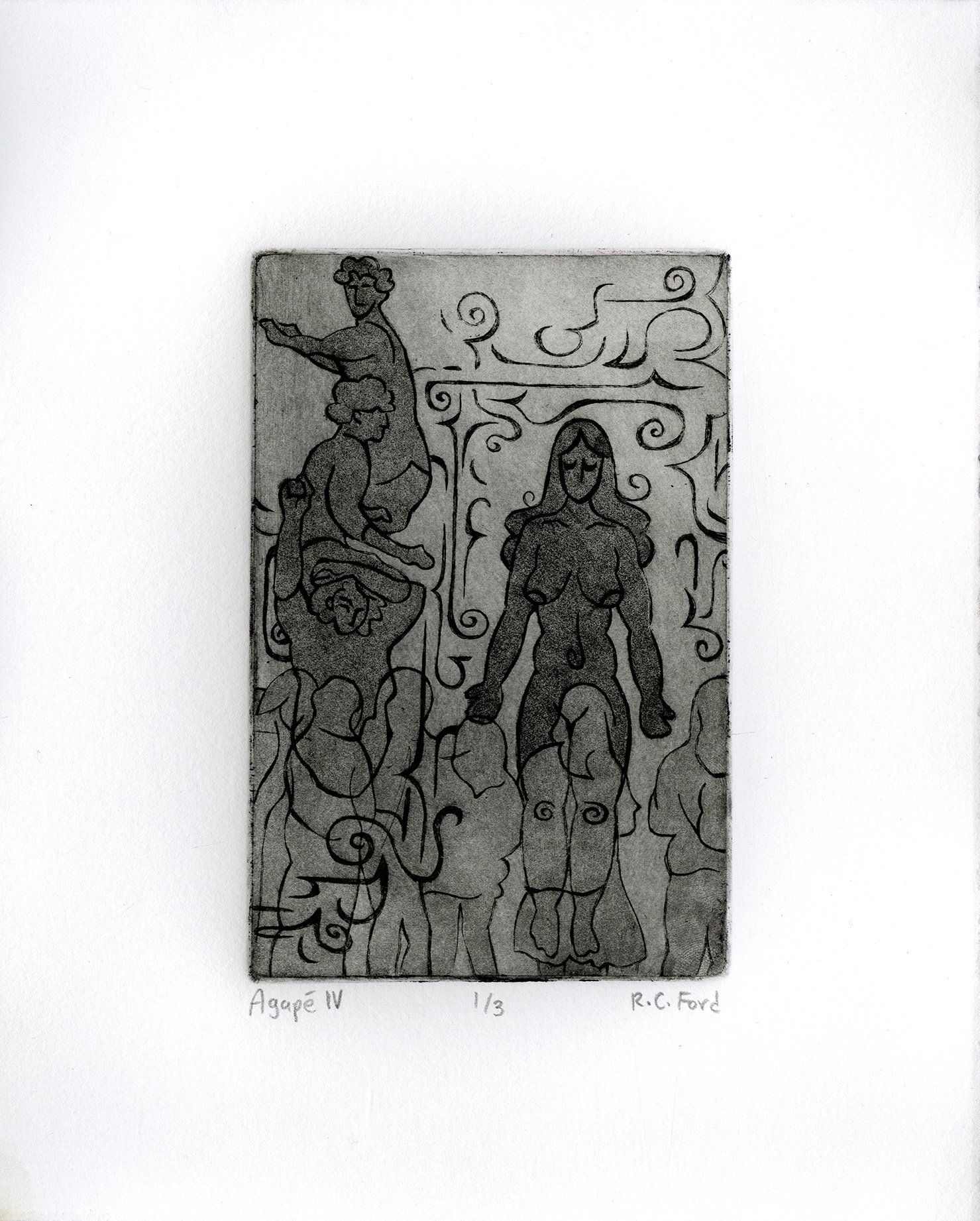 "Agape IV" 2023, aquatint etching, 4" x 6" (image) 8" x 10" (print)