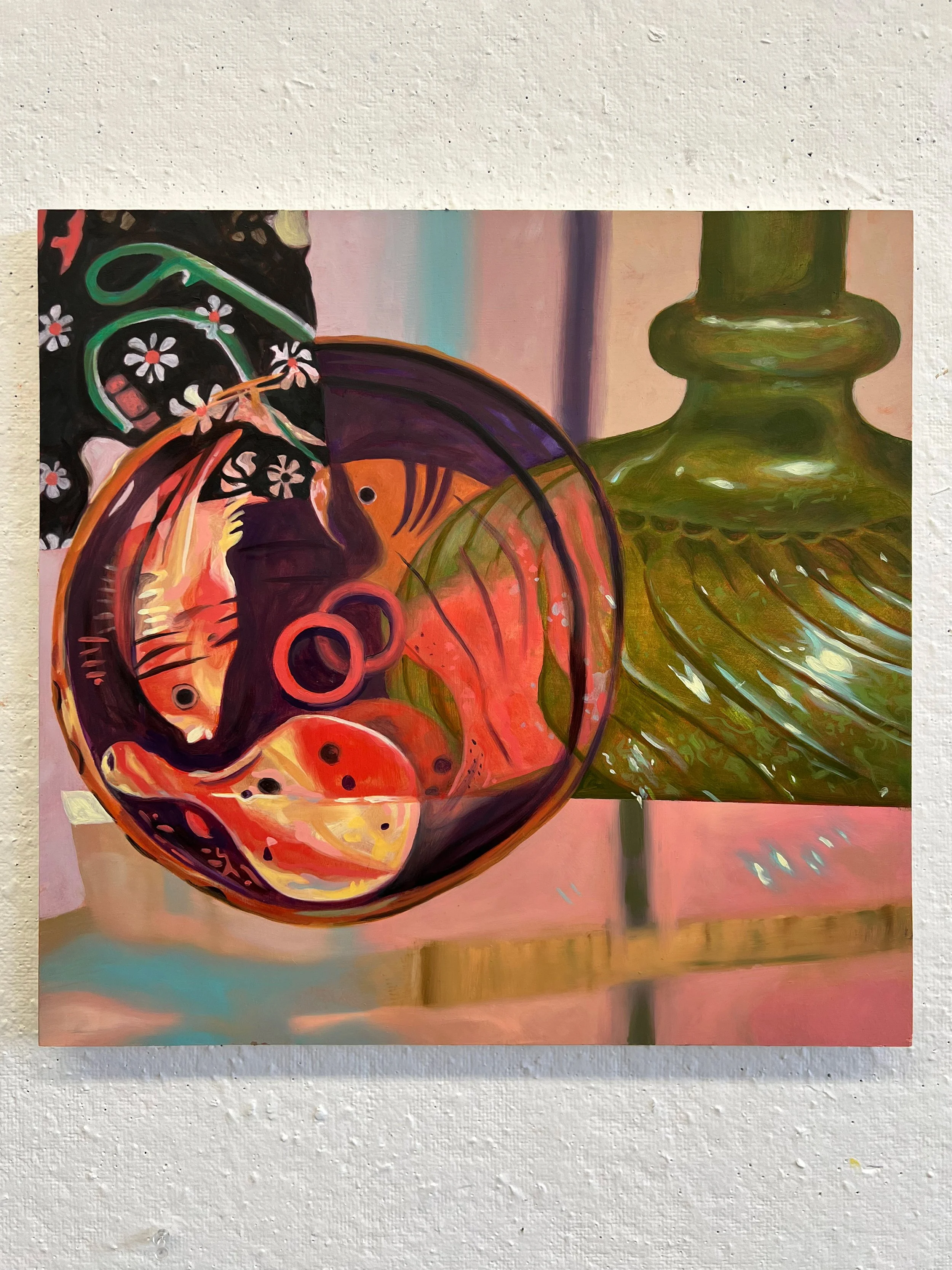 "Fishbowl Clutter" oil on wood panel, 18" x 18"
