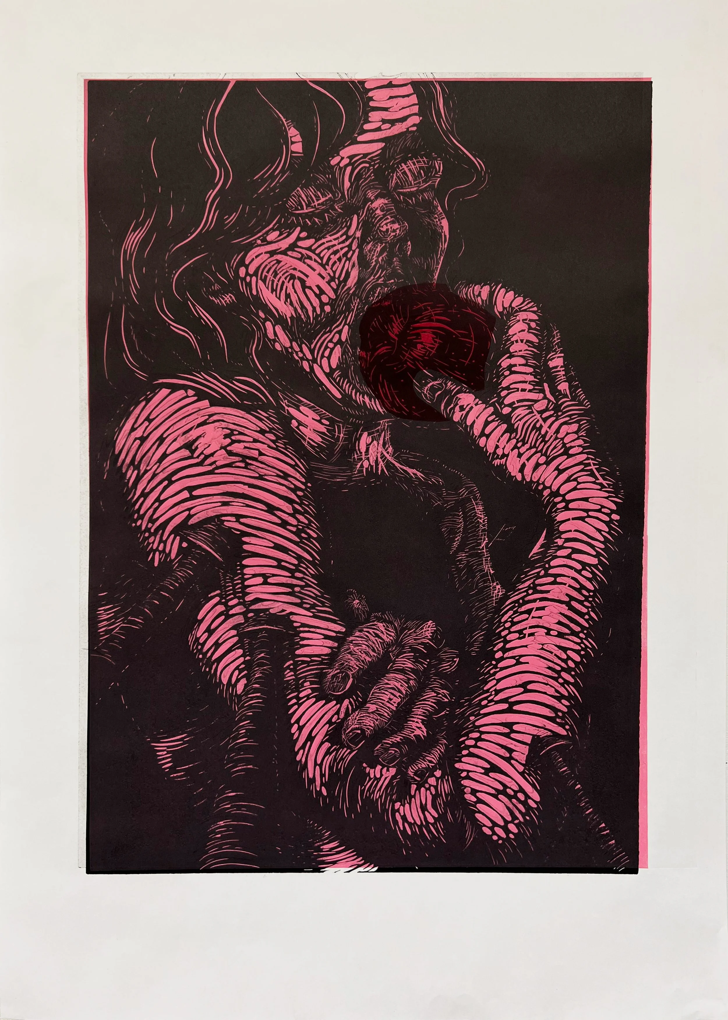 "Eros", 2023, Linocut relief print, 16.5"x24" (image), 21.5"x30" (print)
