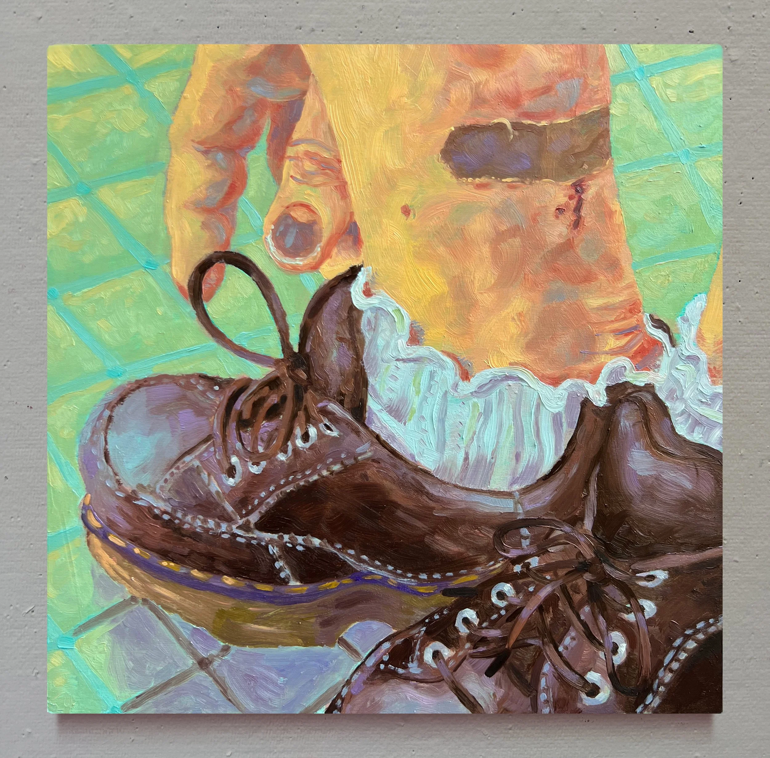 "Shoes" oil on wood panel, 10" x 10"