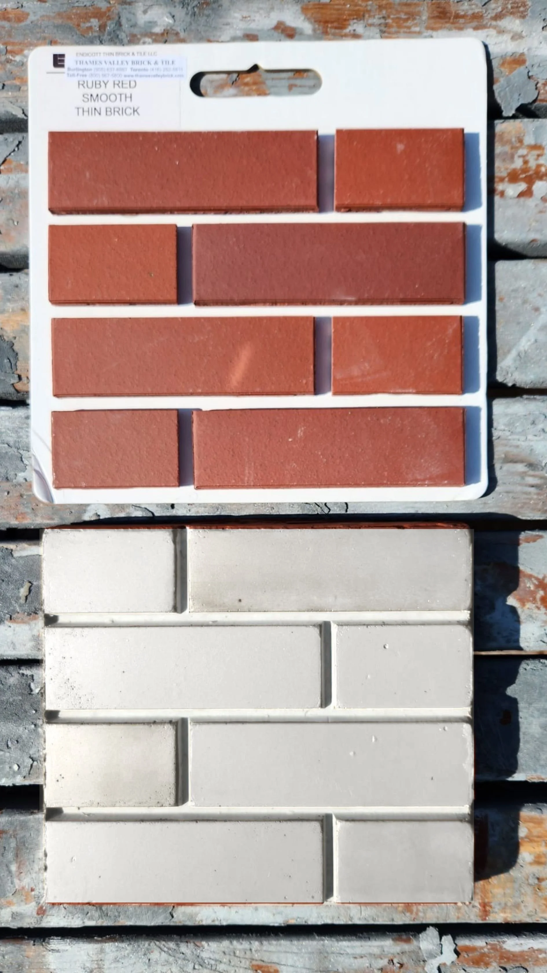 Brick staining sample board showing a red brick finish option