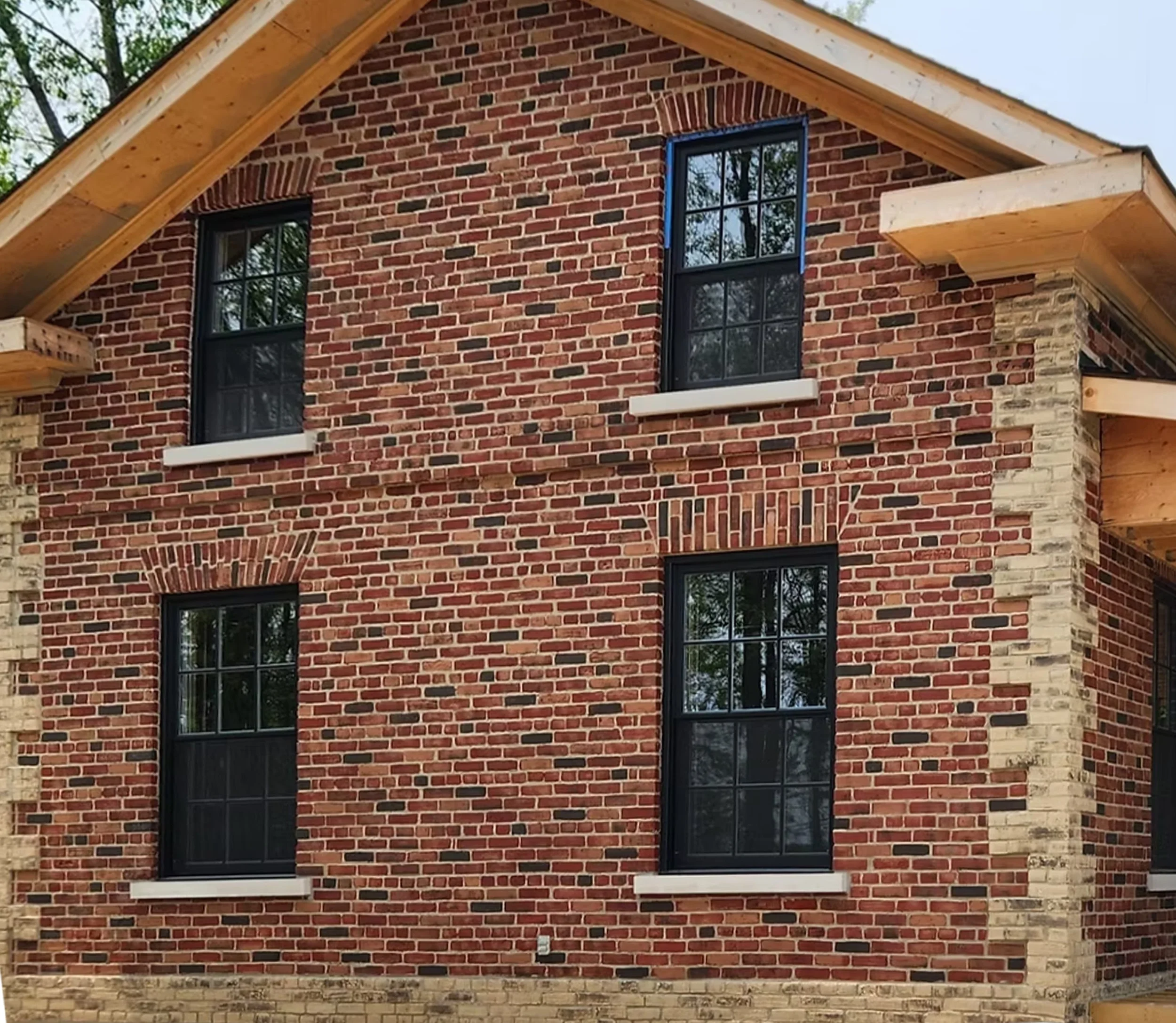 Brick building exterior after masonry staining