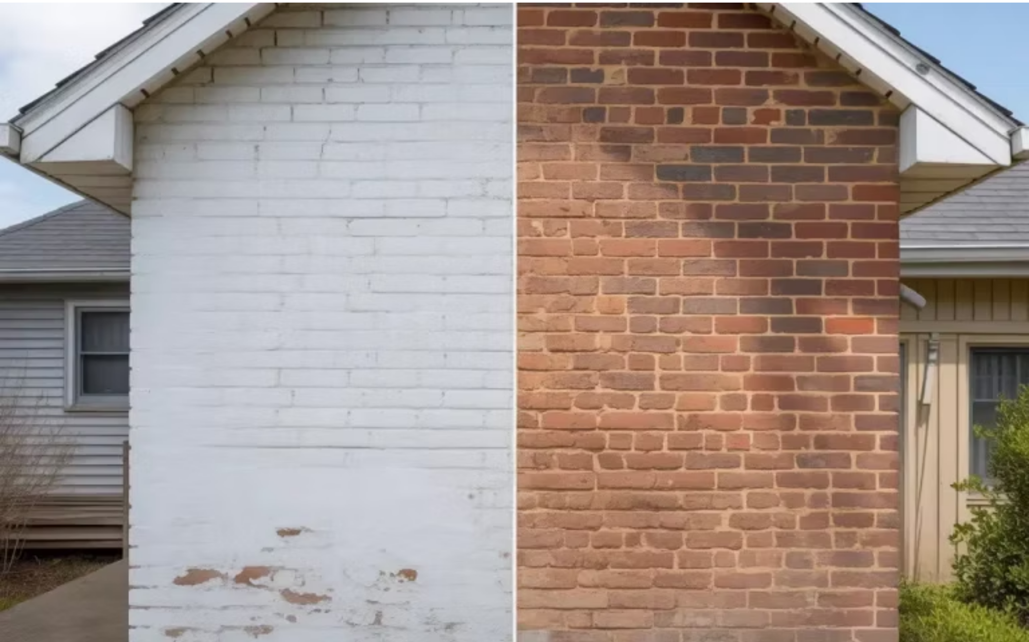 Painted brick wall surface for masonry paint removal