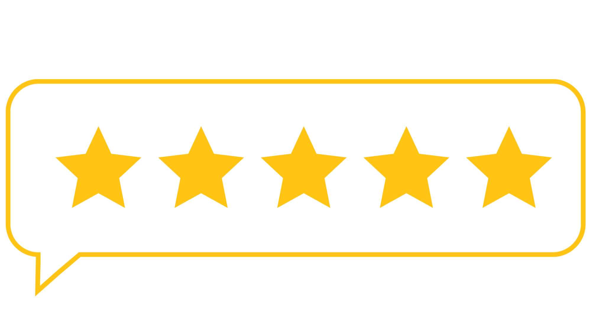 Five yellow stars inside a yellow speech bubble, symbolizing a five-star review or rating.