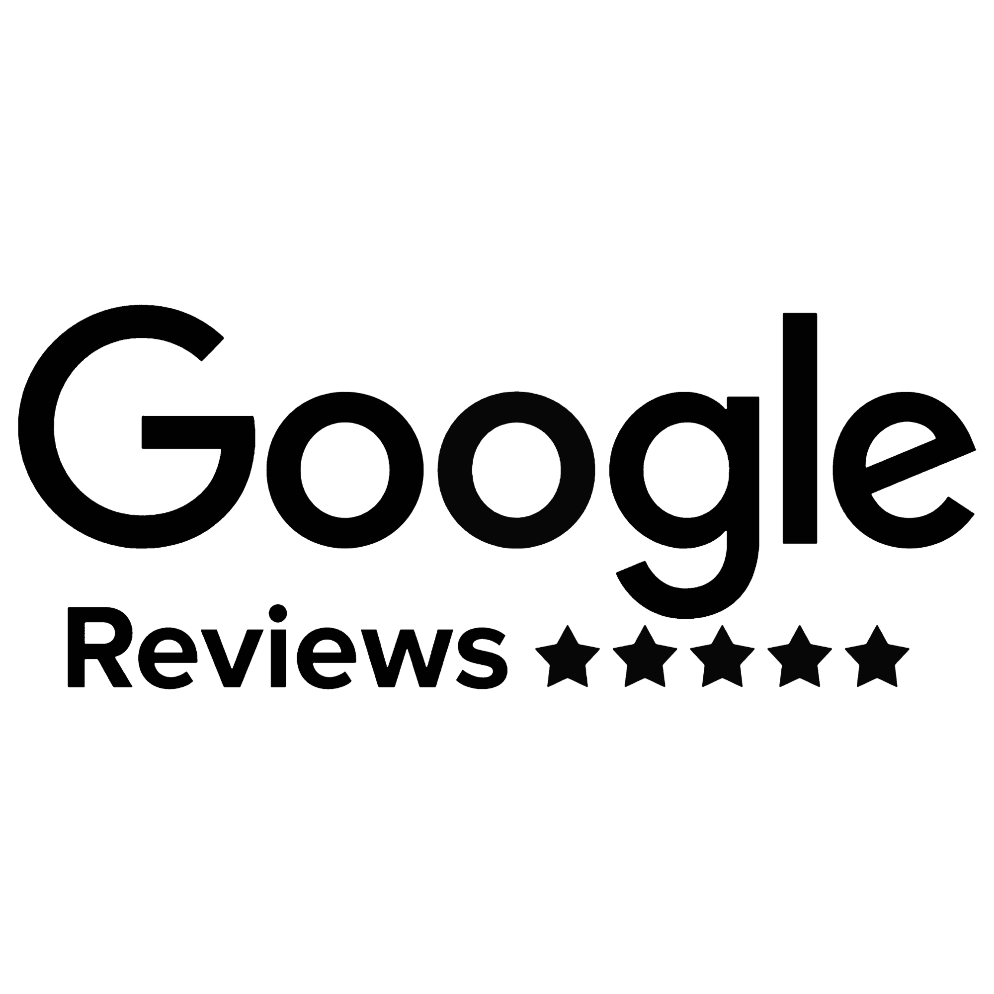 Black and white logo that reads 'Good Reviews' with five stars underneath.