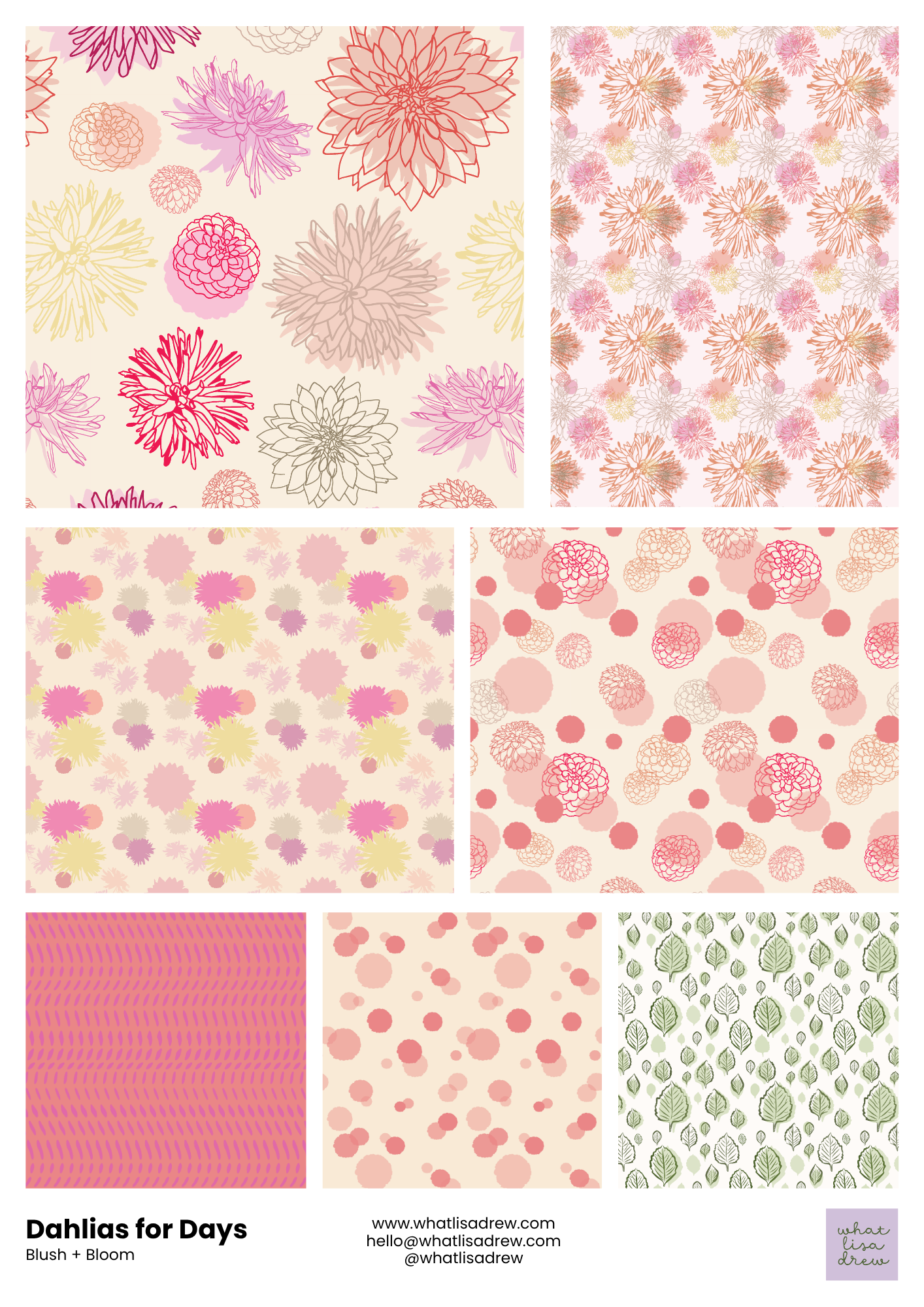 Dahlias for Days surface pattern designs from Blush and Bloom collection