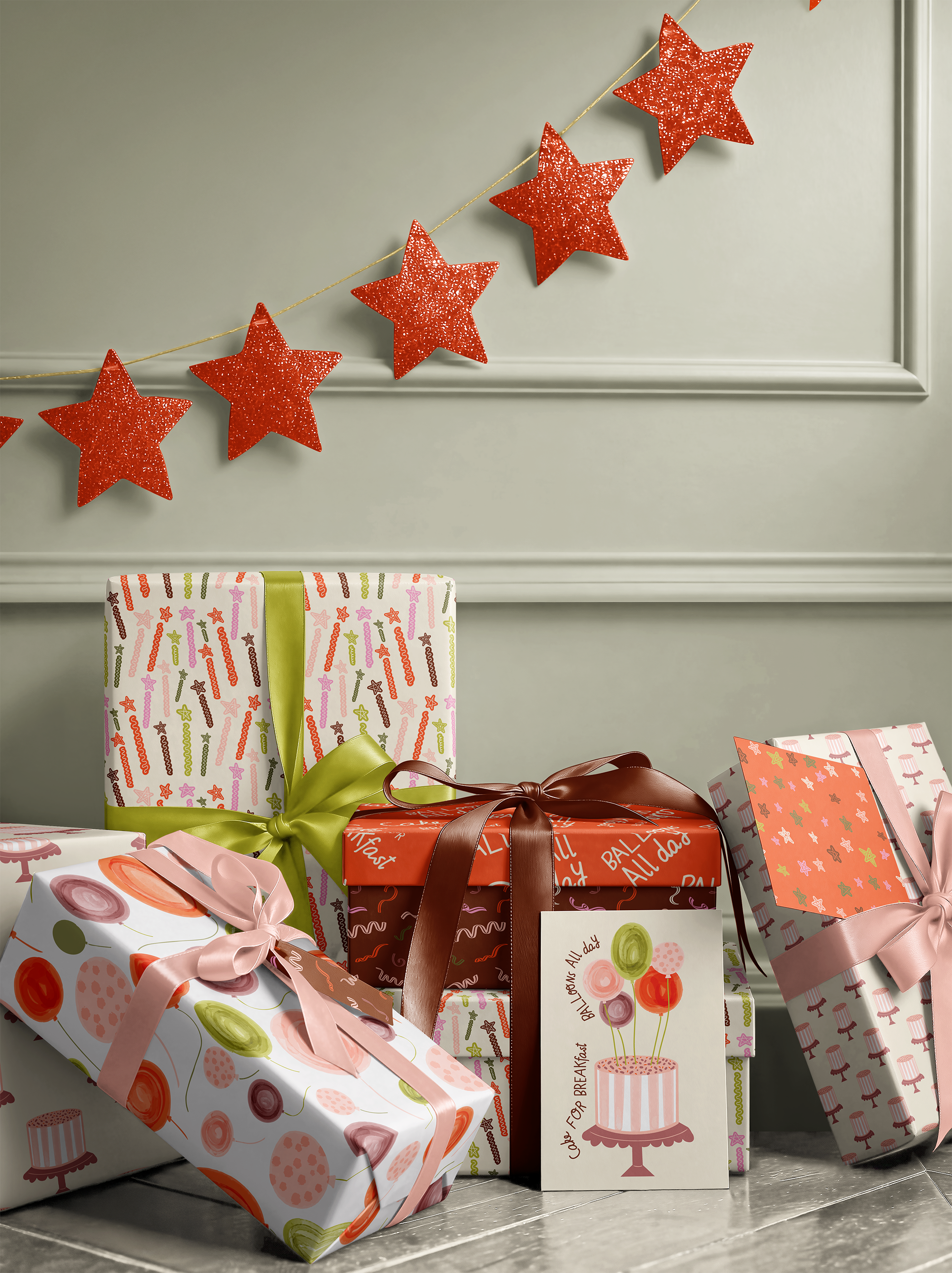 Balloon Bash surface pattern design on product mockups