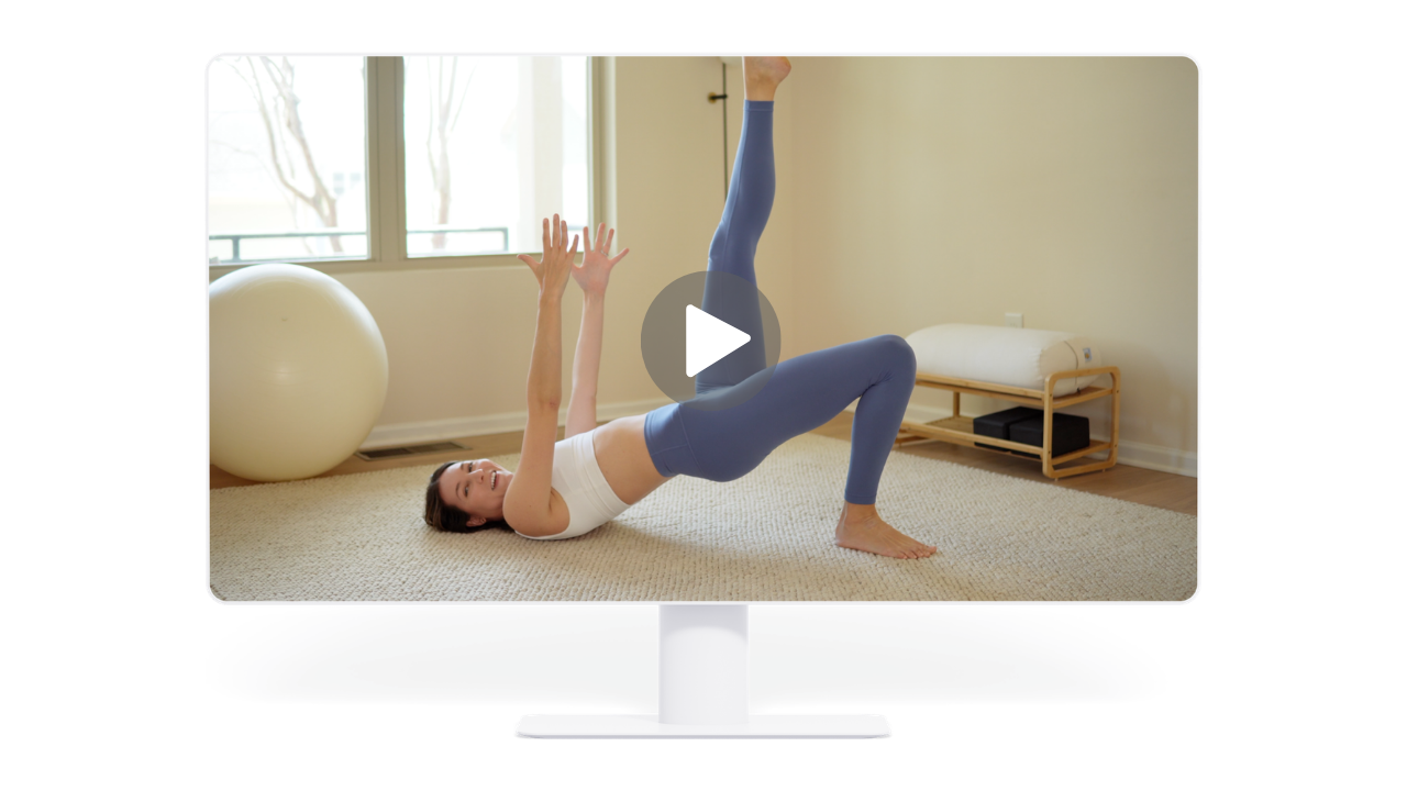 computer screen with woman doing core exercises