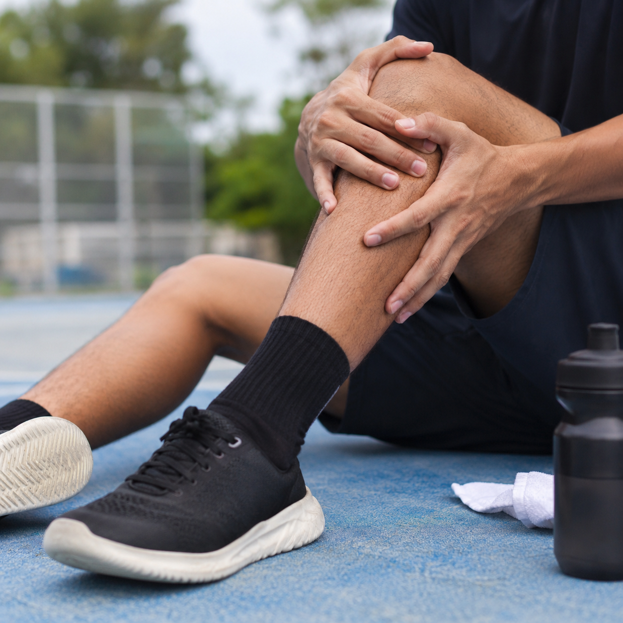 Paciente con dolor articular por una lesión deportiva en la rodilla antes de recibir atención ortopédica especializada con el Dr. Romero.