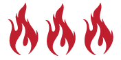 Three red flames icon against a transparent background