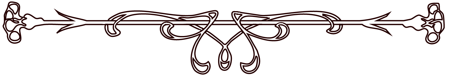 Ornate decorative border with red swirls and floral motifs on a black background.
