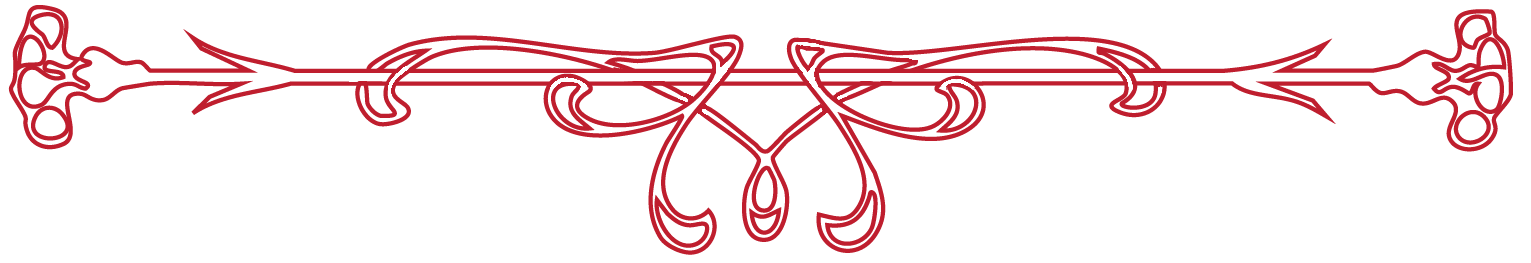 Decorative red line art border with floral and swirl motifs.