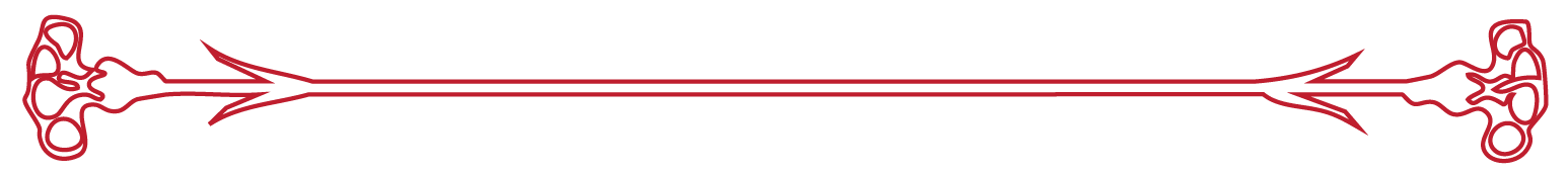 Decorative red outline of a symmetrical scrolling floral design.