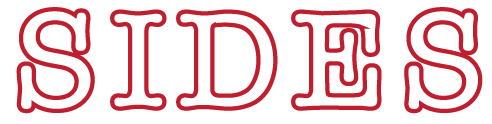 The word 'SIDES' displayed in large, outlined red letters on a black background.