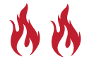Two stylized red flames on a black background