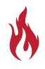 A stylized red flame icon on a dark background.