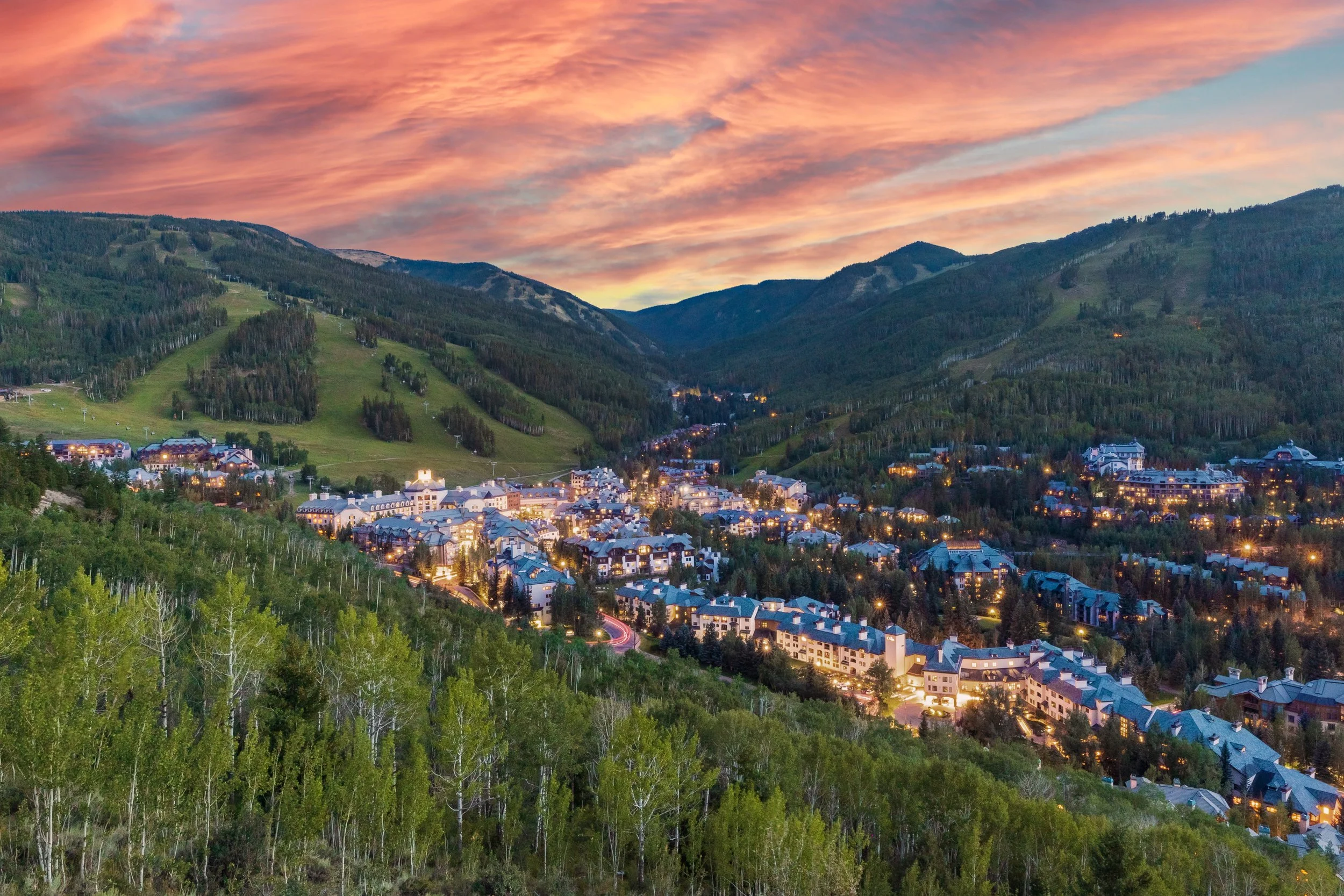An aerial landscape highlighting the beauty of Vail Valley and the lifestyle represented by Danielle Huidekoper, LIV Sotheby's International Realty.