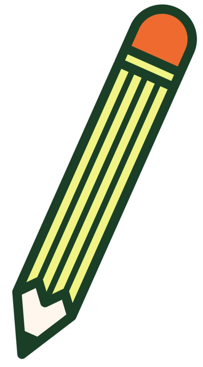 Illustration of a green pencil with an orange eraser tip.