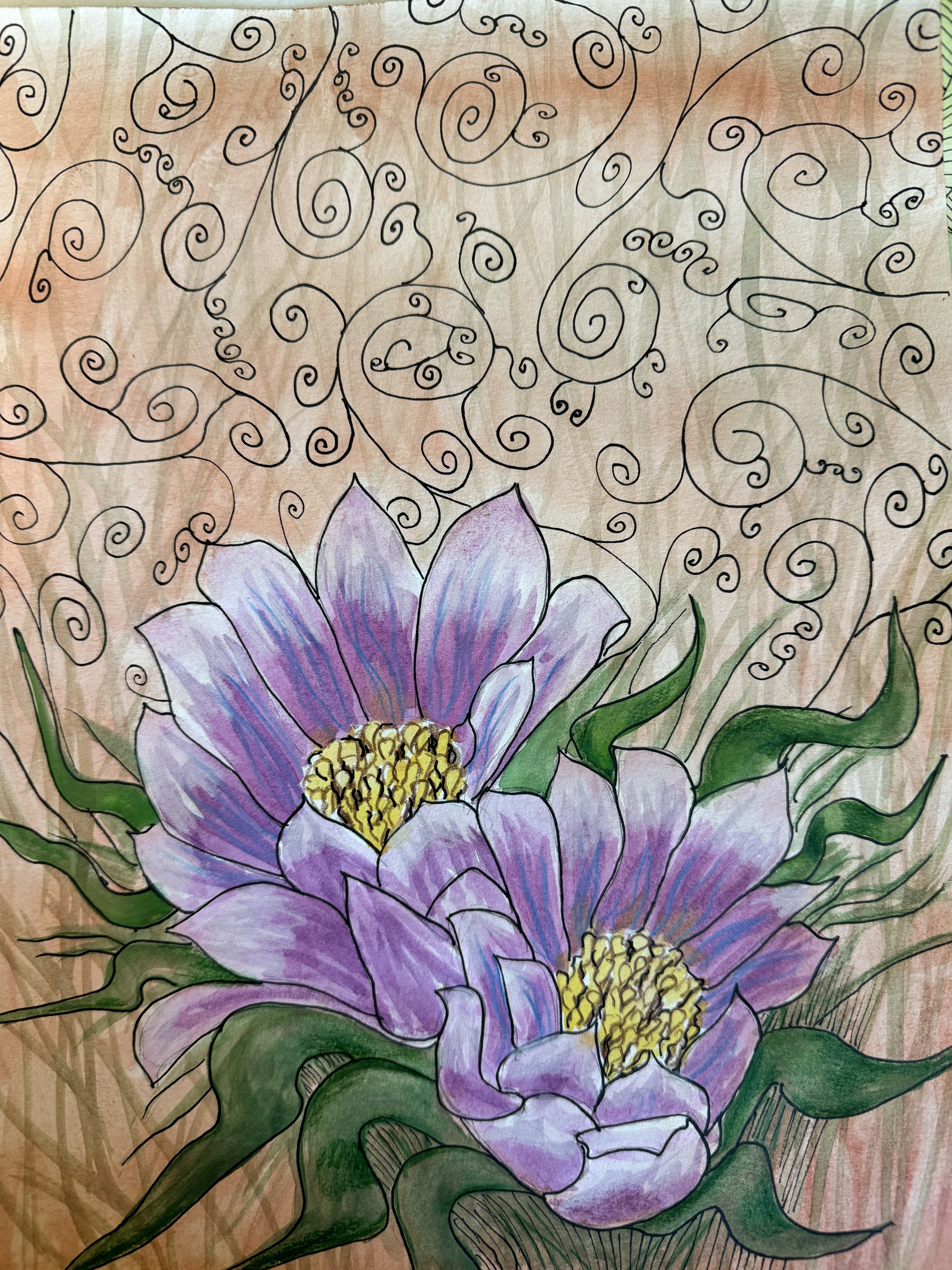 Prickly Pear Joy, 2024, Watercolor and Ink, 9x12