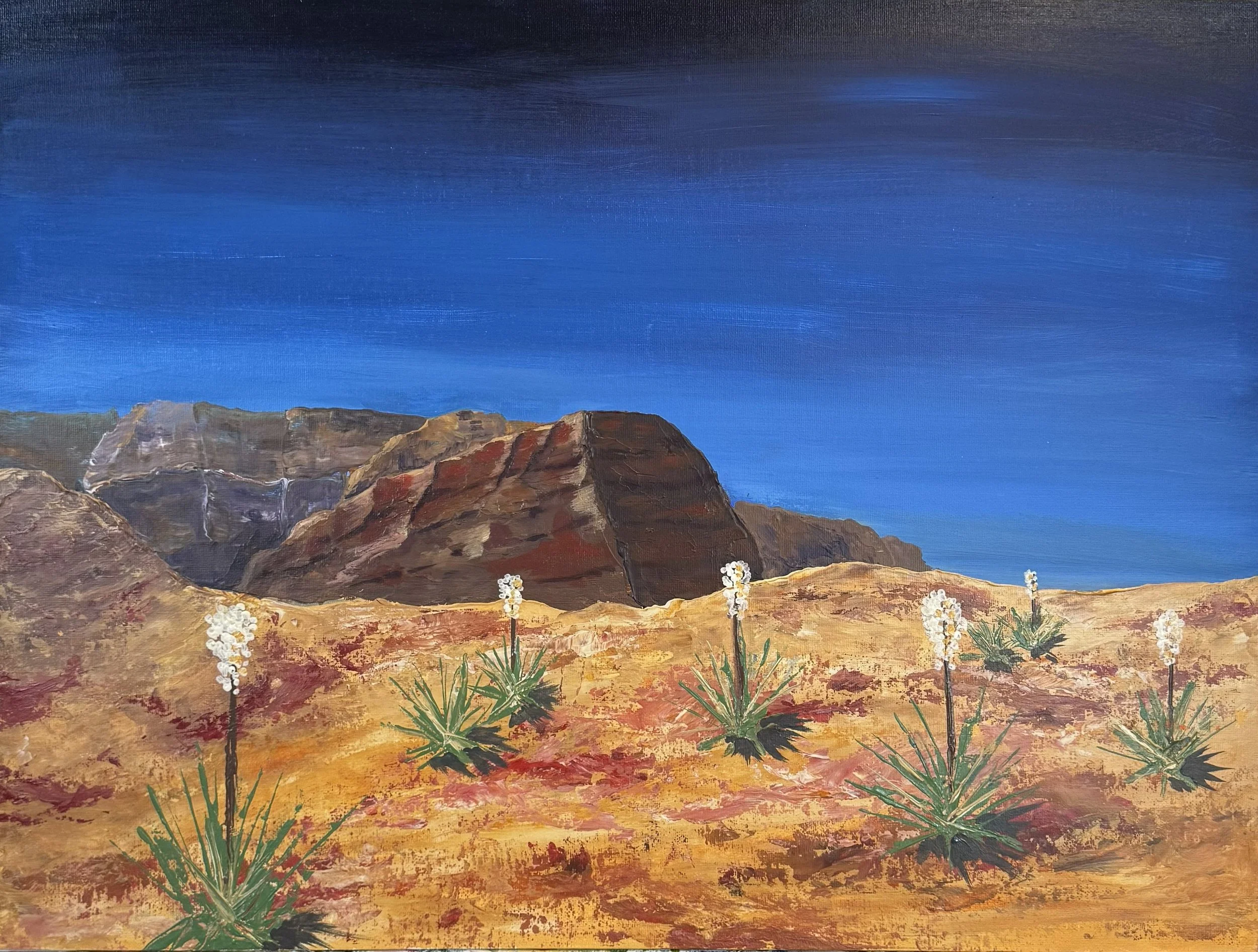 September 2001 Grand Canyon and Yucca, 2026, Acrylic on Canvas Board, 24x18, $650