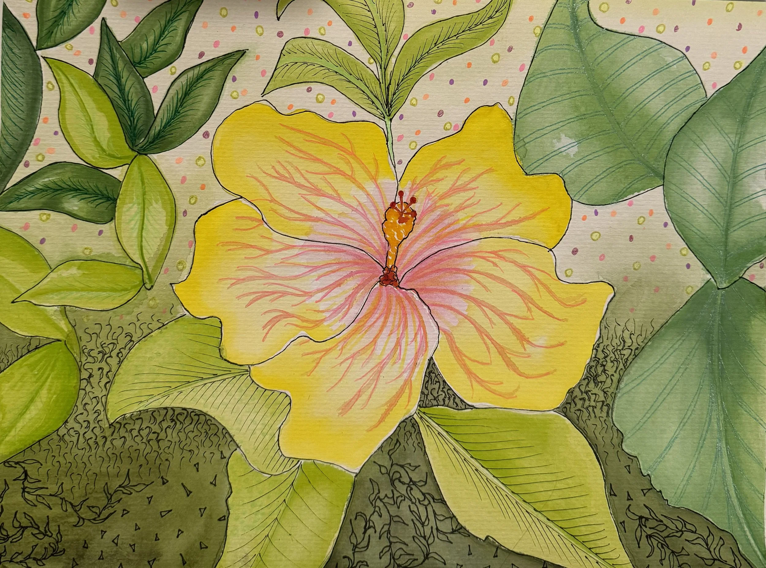 Sweet Center, 2024, Watercolor and Ink, 9 x 12