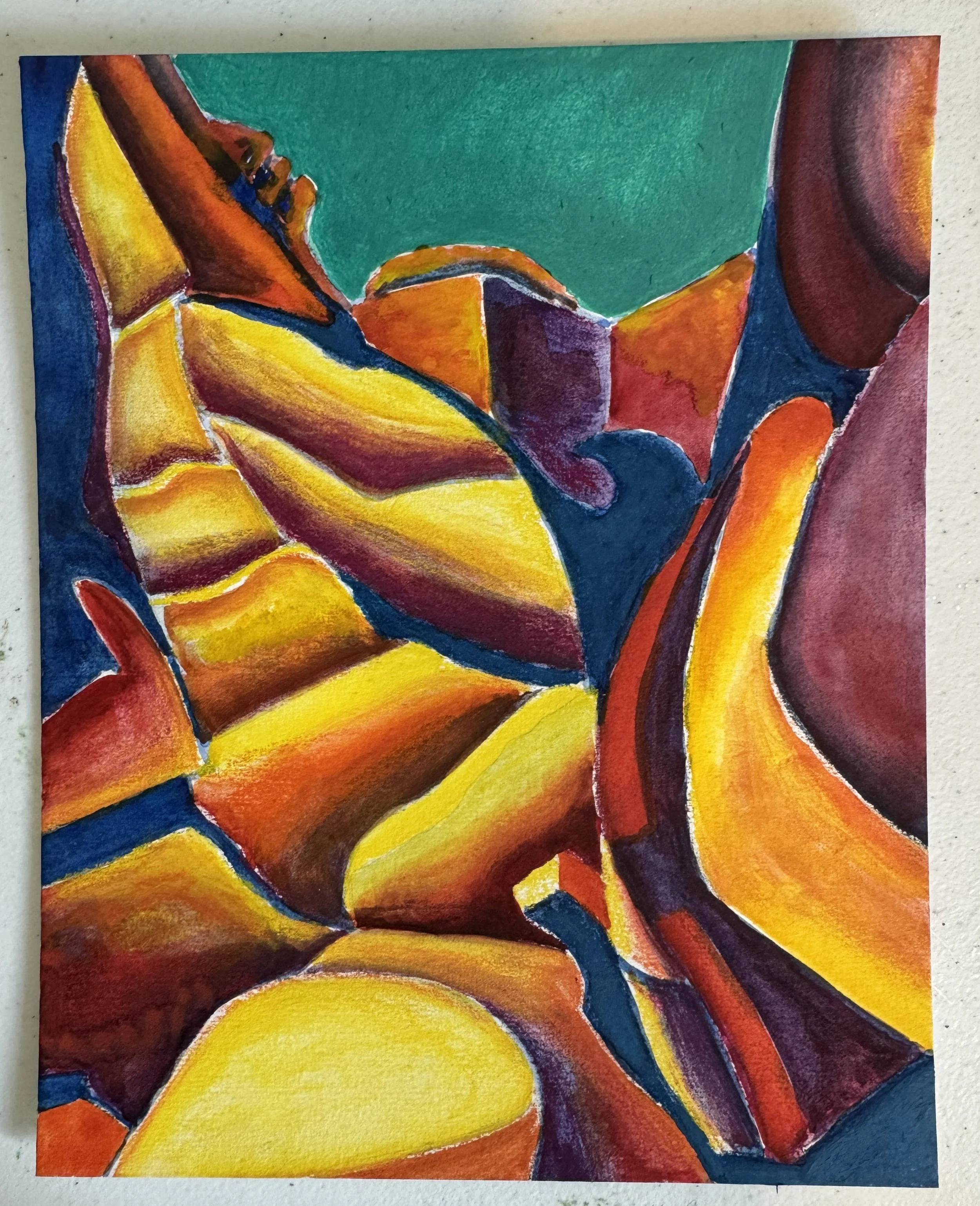 Fire Rocks Ice Shadows, 2025, Watercolor on Board, 8x10