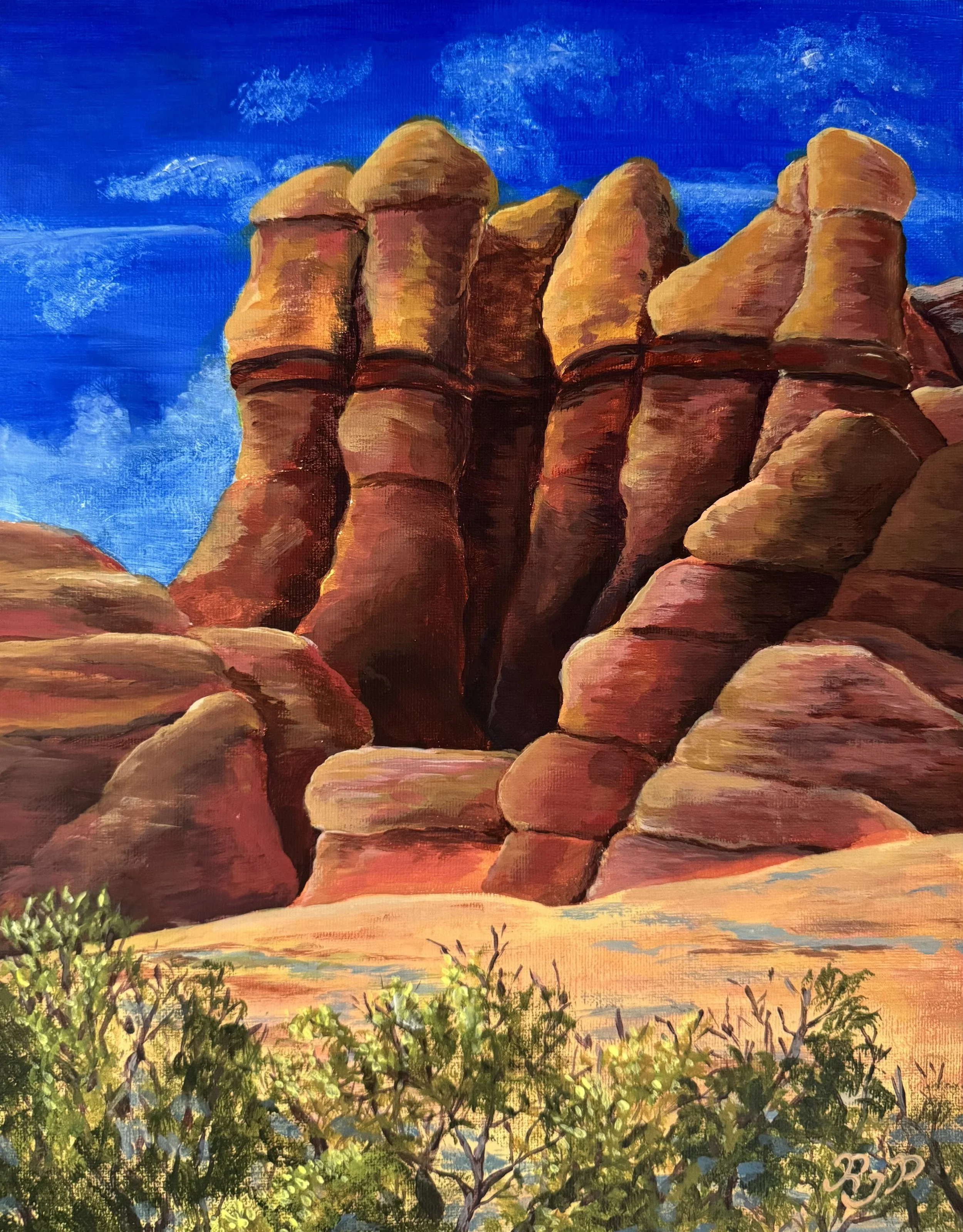 Hoodoos and Sky, 2025, Acrylic on Canvas Board, 11 x 14, $275