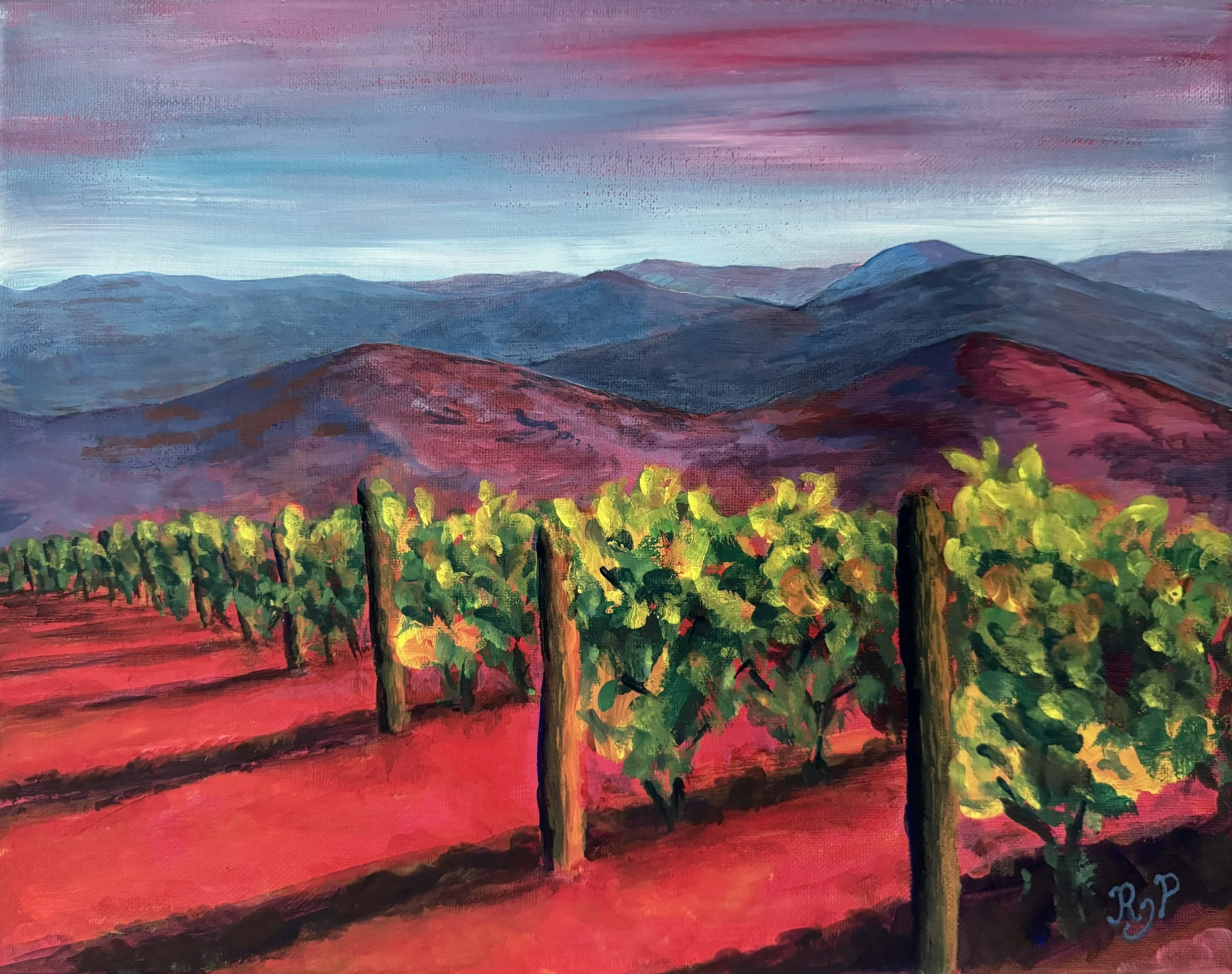 SOLD - Vibrant Vineyard, 2026, Acrylic on Canvas, 14x11