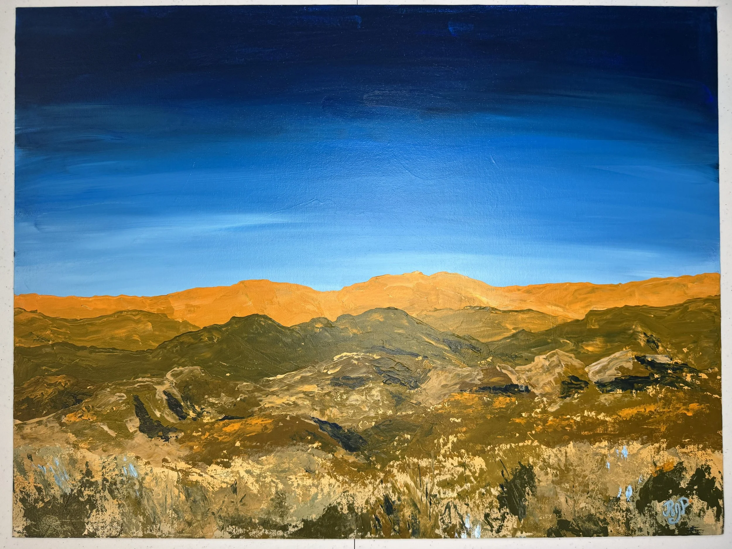 Orange Desert Glow, 2026, Acrylic on Canvas Board, 24x18, $350