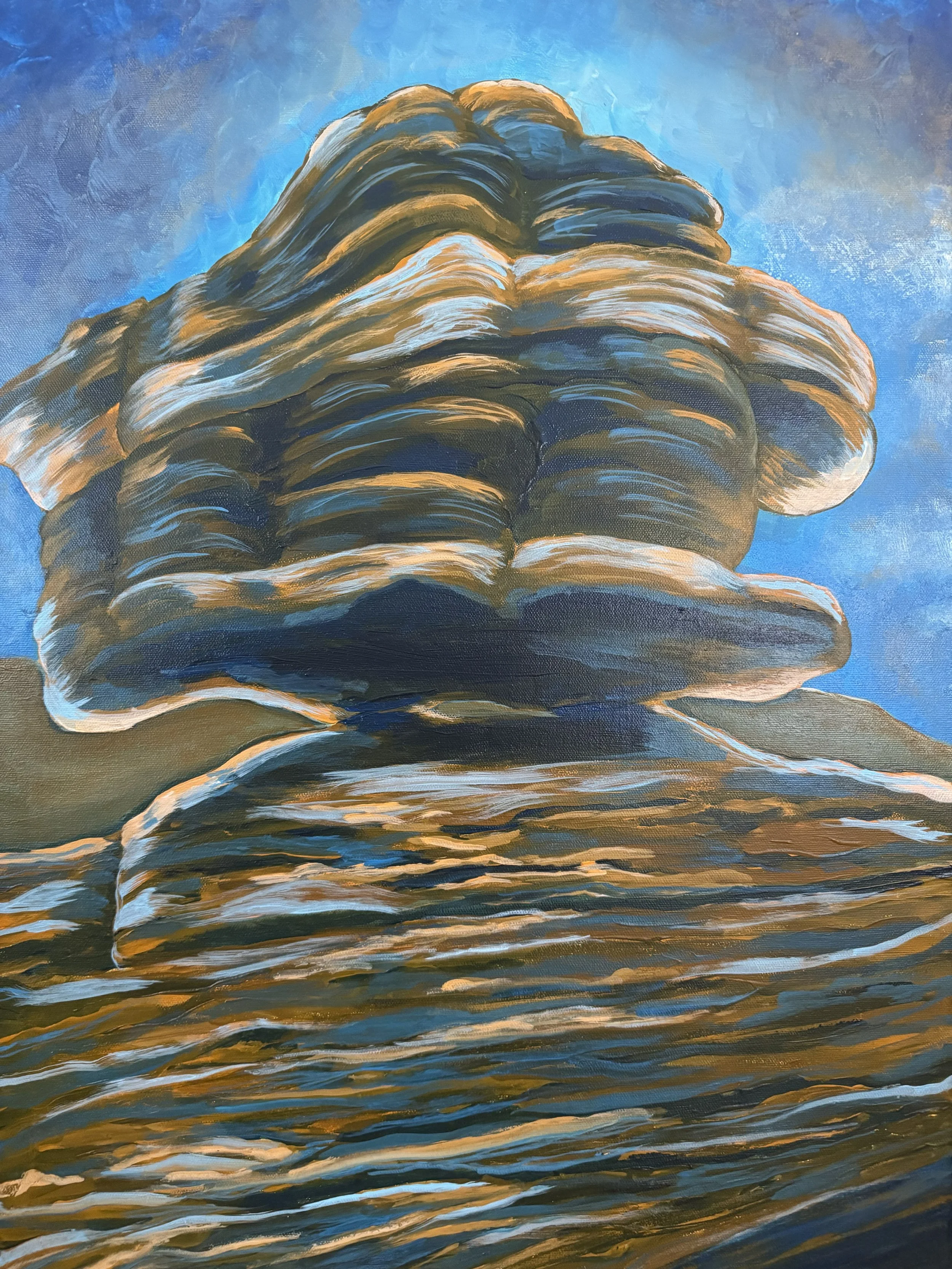 Balanced Rock Blue and Orange, 2026, Acrylic on Canvas, 18x24, $300