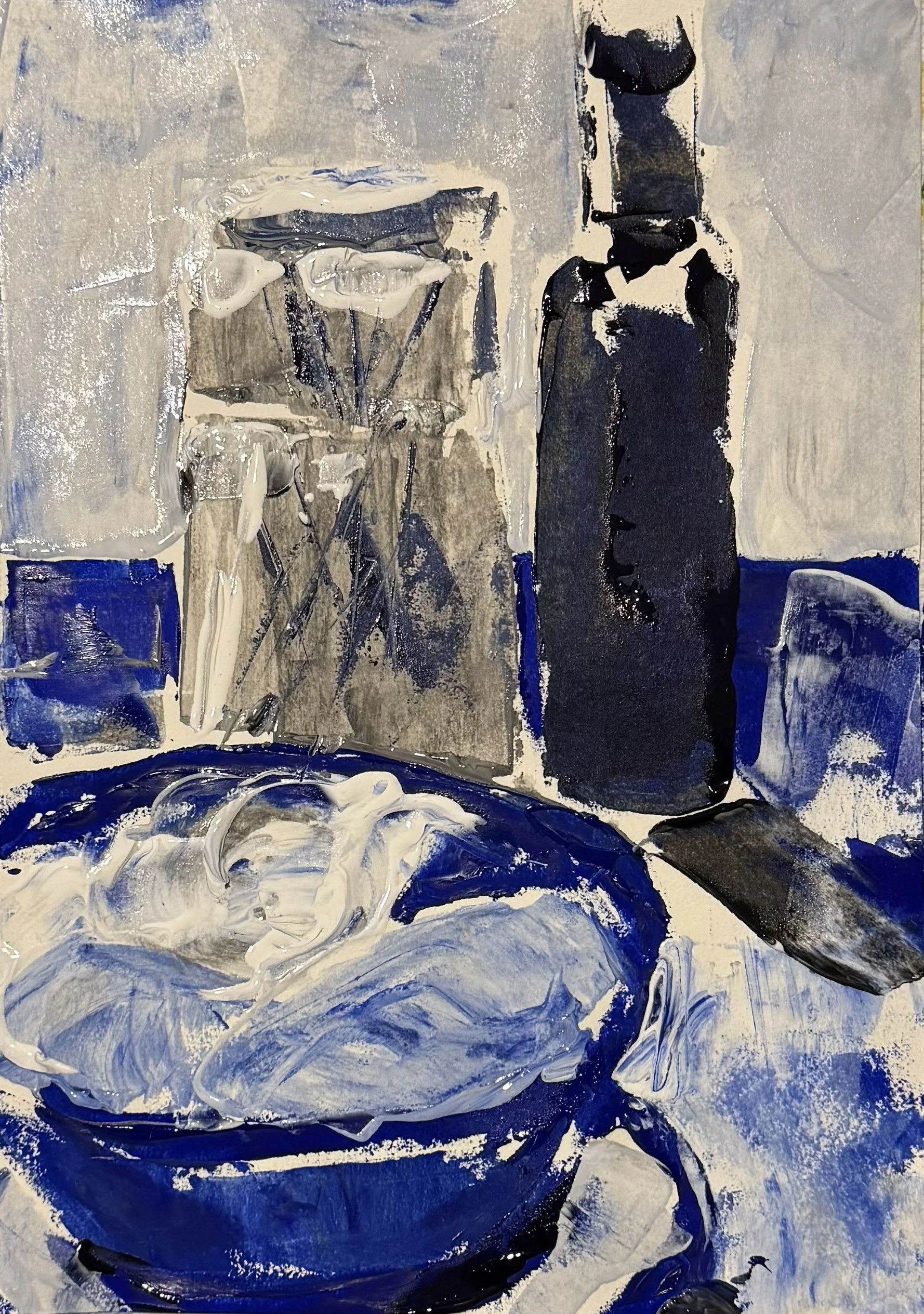 Deep Blue Still Life, 2026, acrylic on paper, 8x10