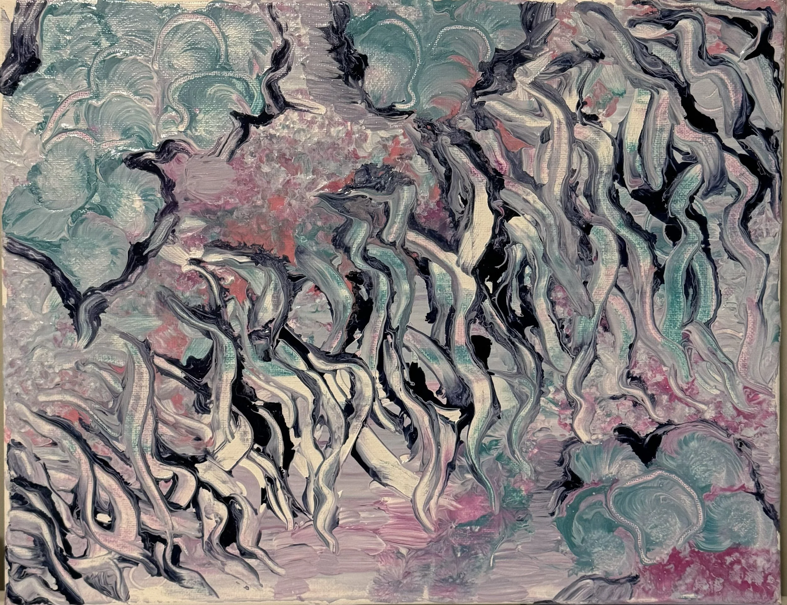 Flowers and Stems Abstracted, 2024, Acrylic on Canvas, 14x11