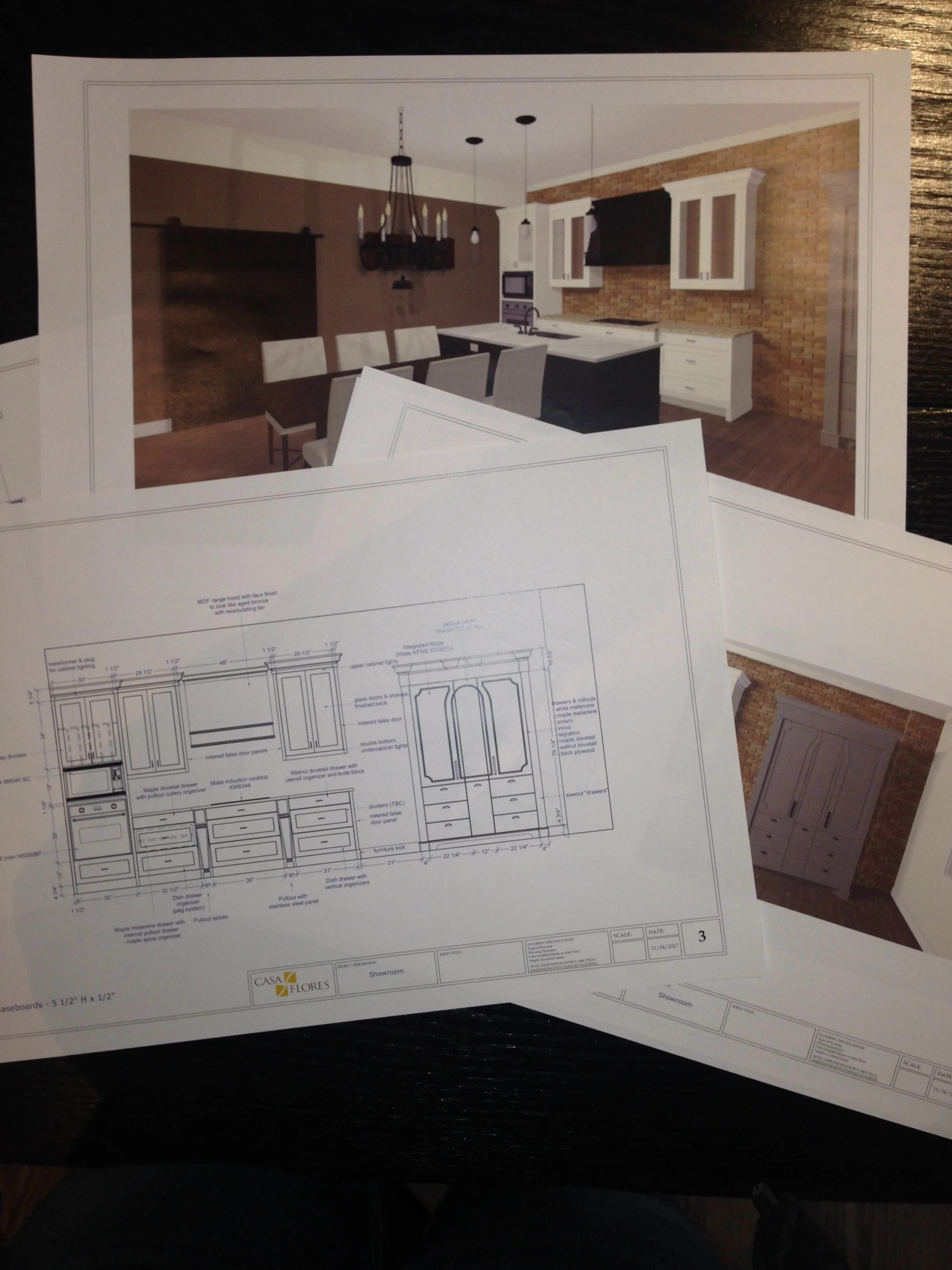 Detailed cabinet drawings used for project planning.