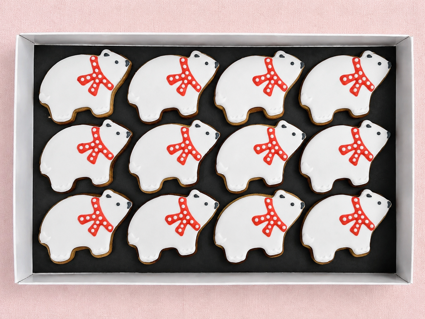 Polar bears for festive Christmas gifts for the person who has everything. Cookie Cupid gift boxes available for delivery across UK and we travel to you for icing workshops