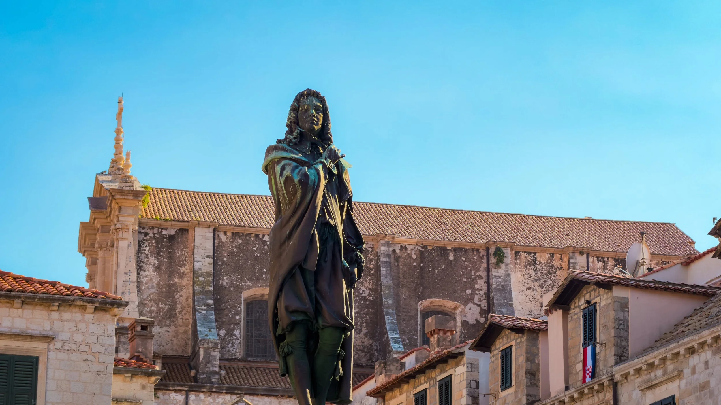 Statue of poet Ivan Gundulić in Gundulić Square, Dubrovnik Old Town