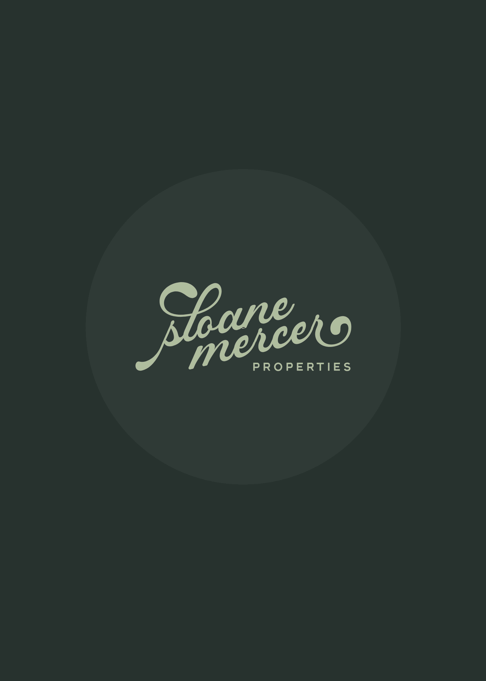 Dark green background with a circular logo in light green text that reads 'Stowe Mercier Properties'.