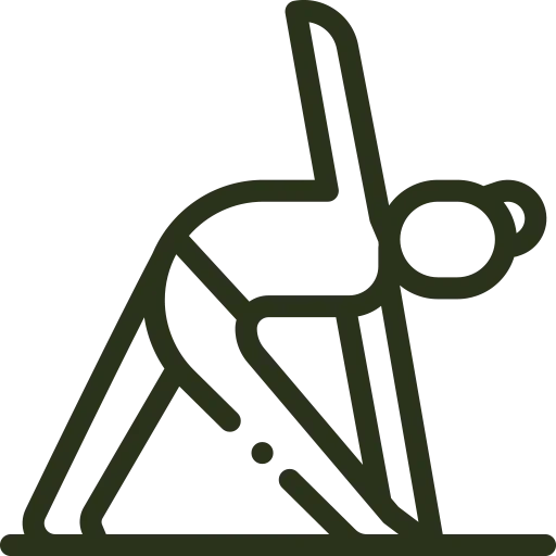 Line art of a woman stretching to reach her toes.