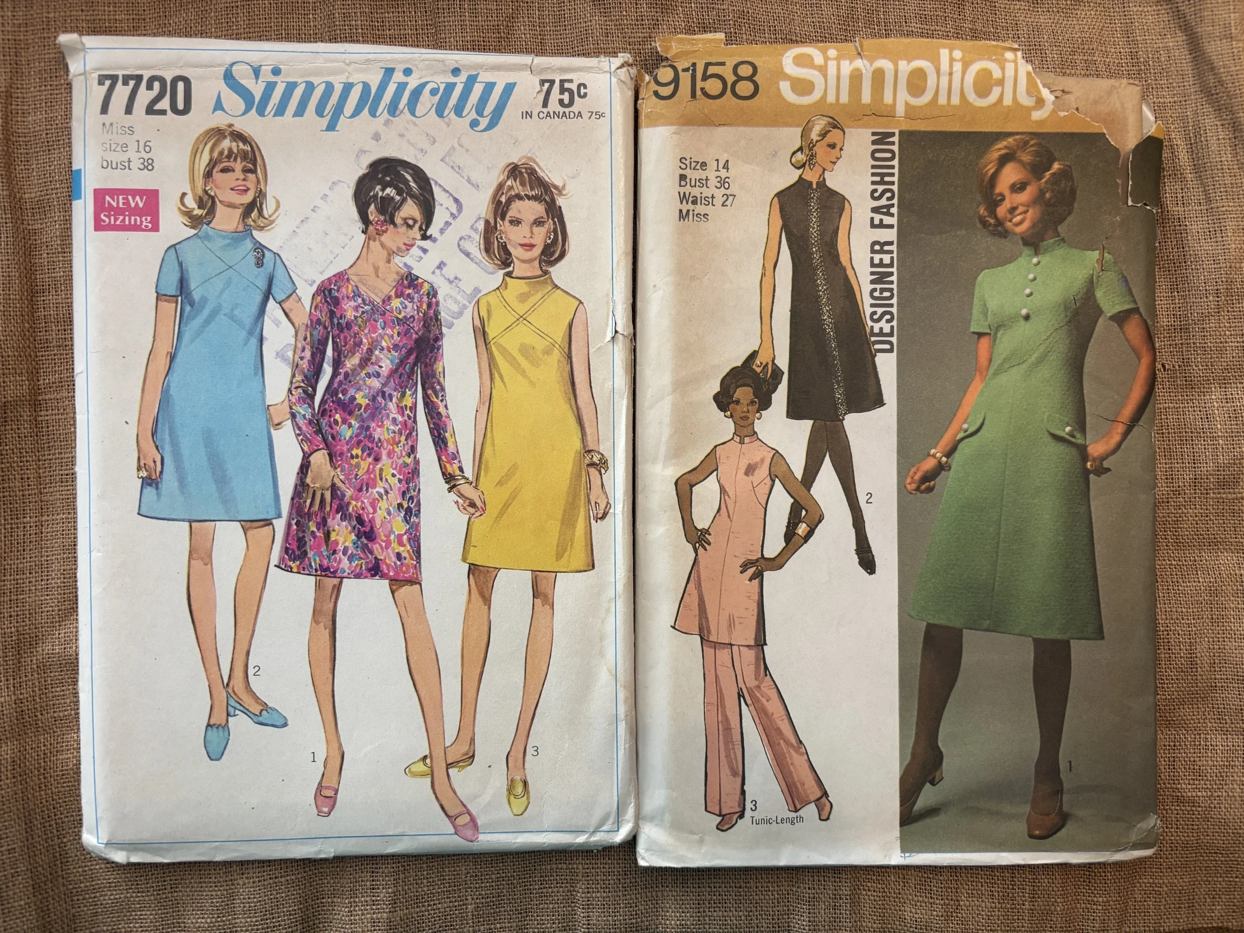 Vtg 60's & 70's Simplicity Dress Patterns Set of 2 A-line shifts