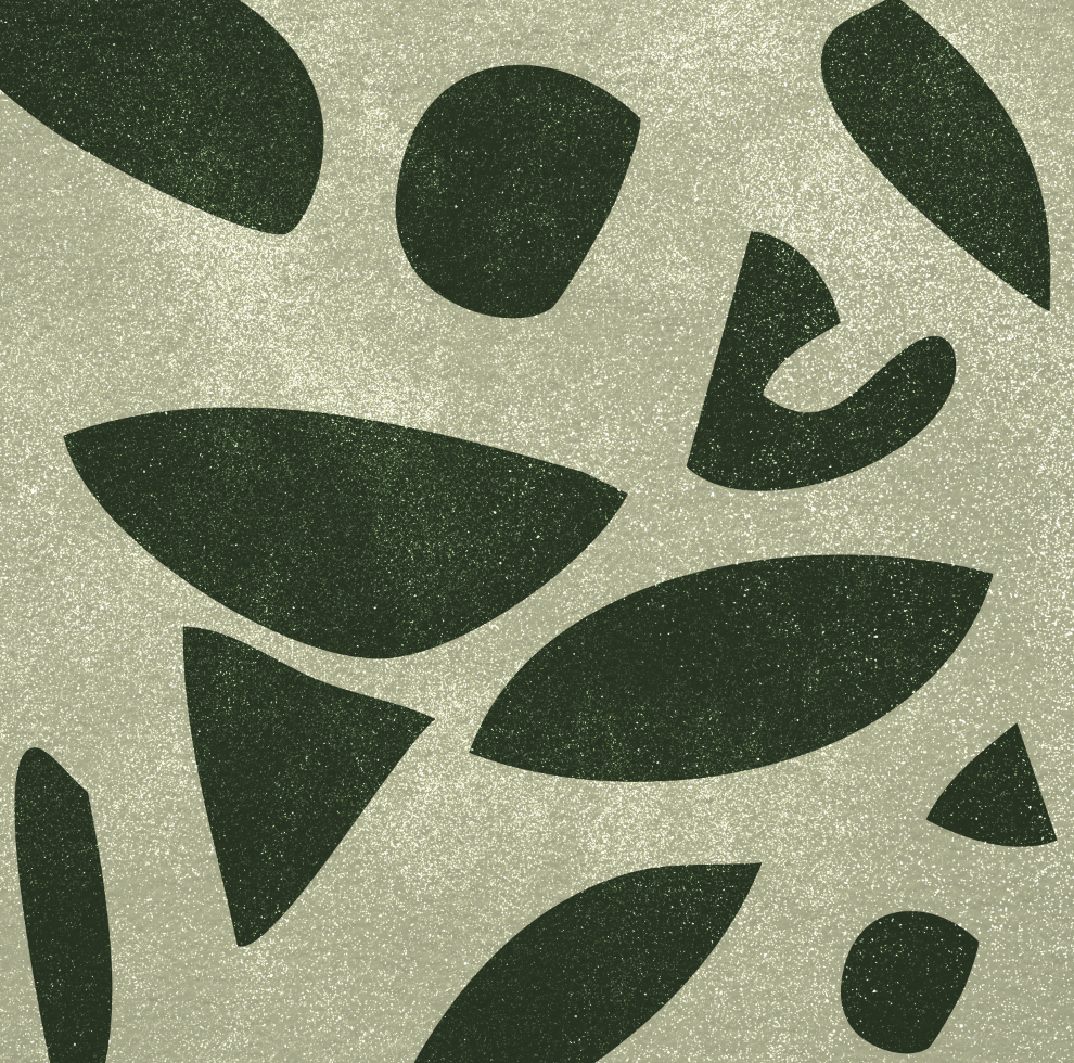 Motifs de feuilles vertes sur un fond beige avec de petites particules brillantes.