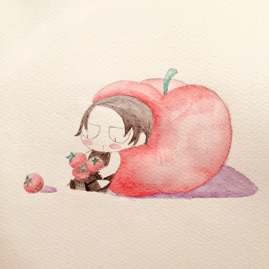 Little Devil, Big Tomato

A playful watercolor illustration featuring a small, charming devil enjoying a large tomato while leaning comfortably against it. By pairing a traditionally mischievous character with a message of healthy eating, the piece u