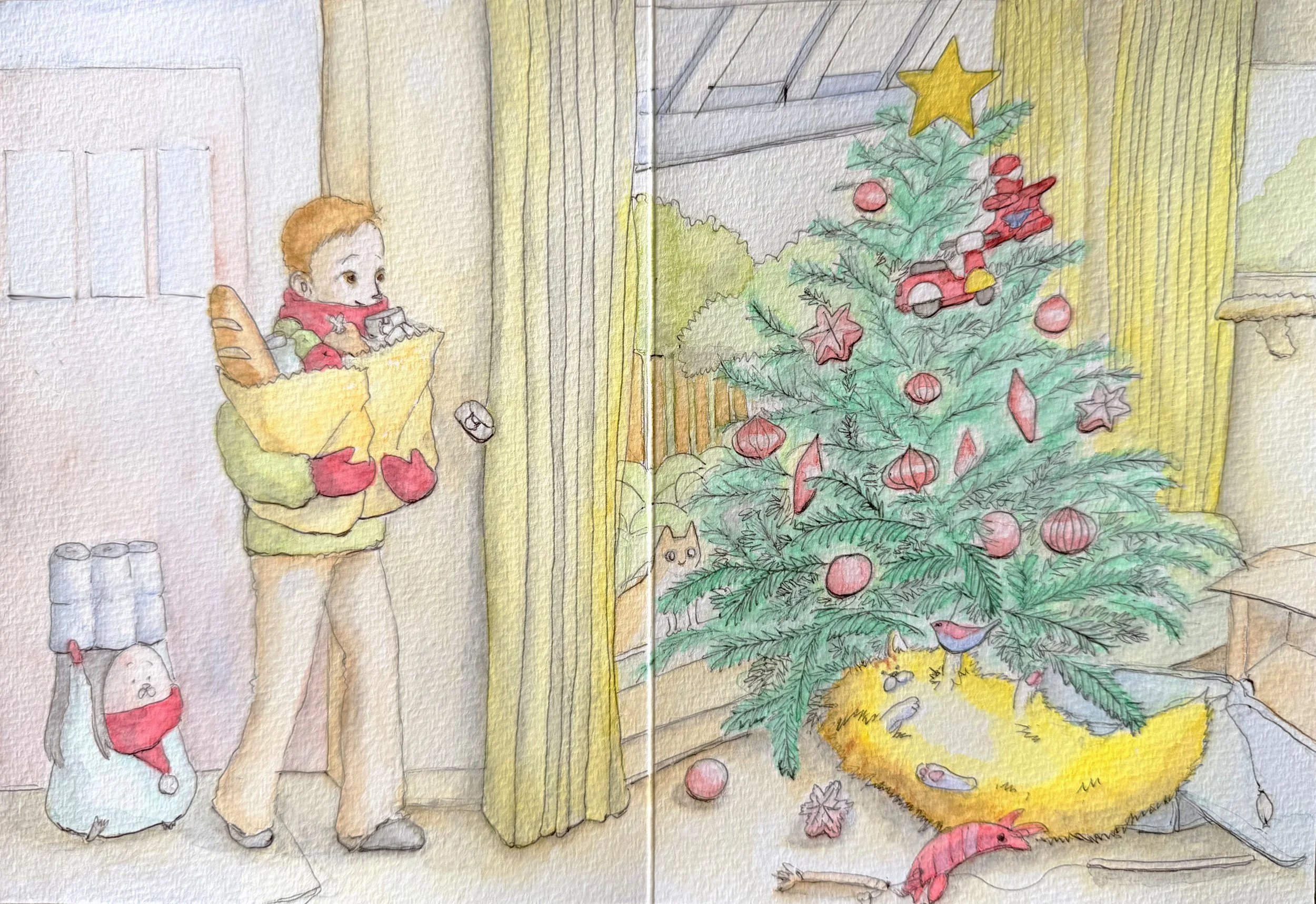 A Little Holiday Moment with Mr. Lucky

Returning home from a routine grocery run, the scene reveals Mr. Lucky fully absorbed in the Christmas tree. Batting at gently moving ornaments, he embodies a familiar holiday “cat behavior” moment. In contrast