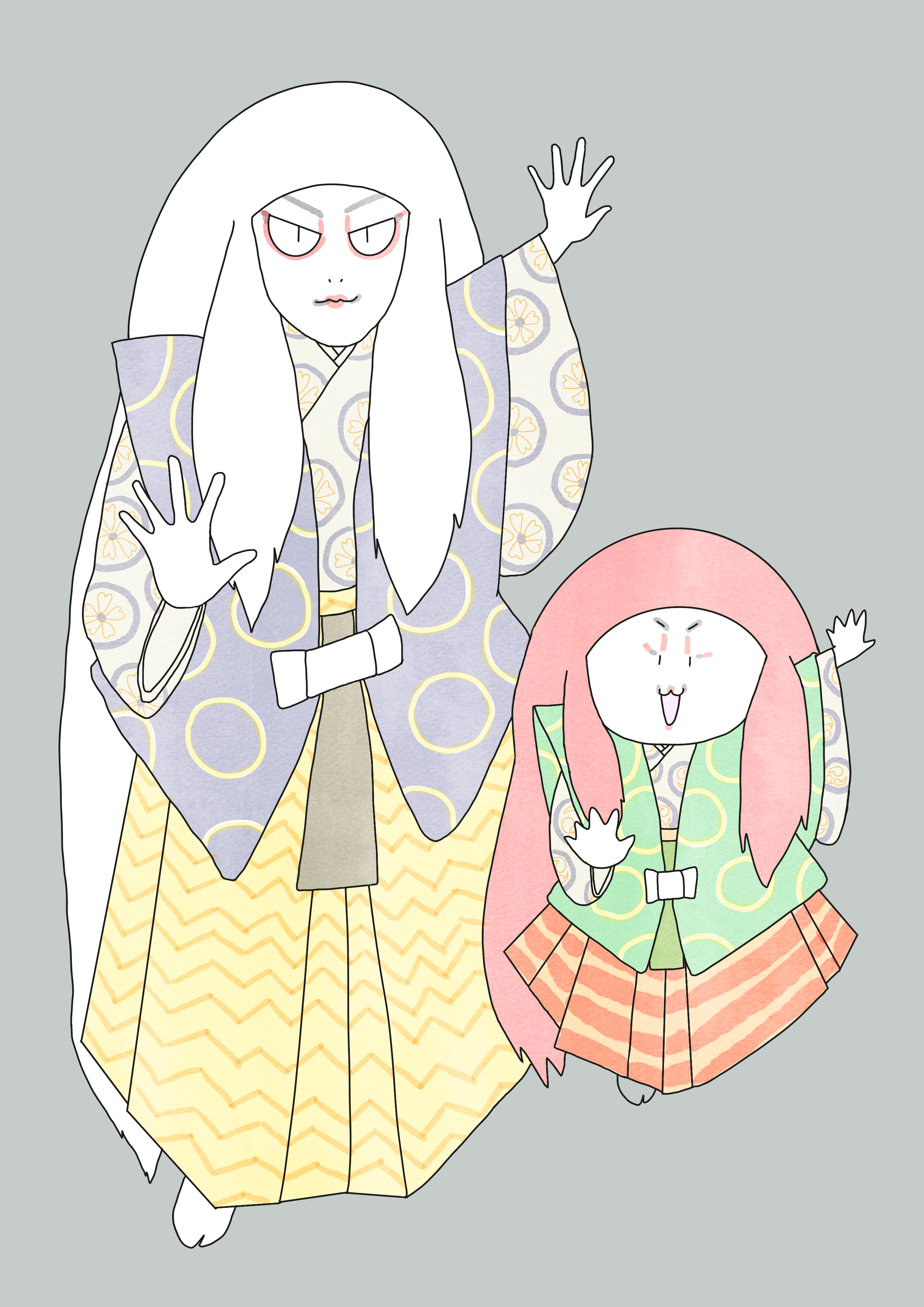 Renjishi Character Design | Japanese Lion Parent and Cub Illustration