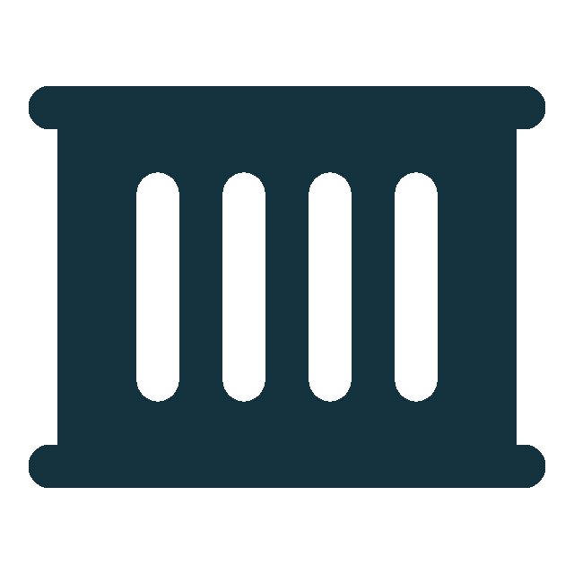 Illustration of a grill with five vertical bars.