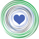 Blue heart icon enclosed in concentric circles of blue and green.