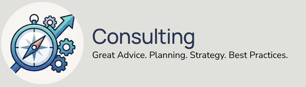 Illustration of a magnifying glass with a compass and gears, symbolizing consulting and strategic planning.